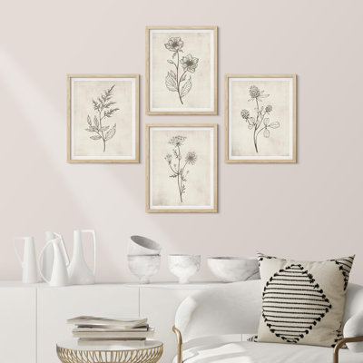 " Abstract Botanical Flowers " 4 - Pieces