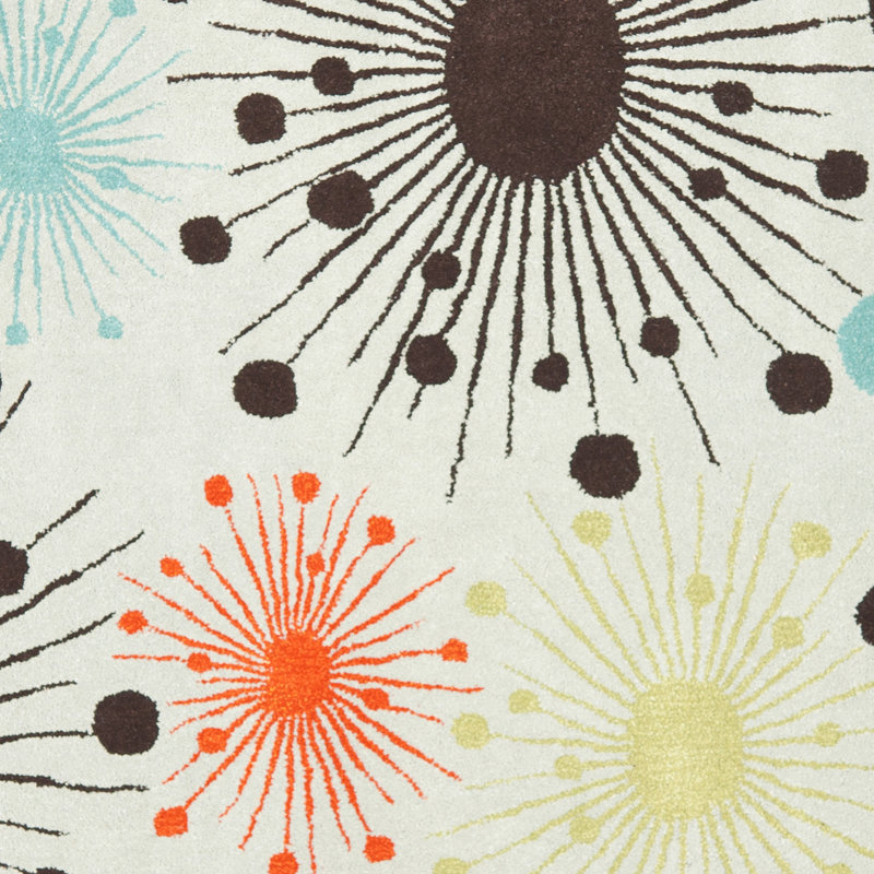 Tapis en laine touffeté à la main à motif floral bleu clair / multicolore Amier, Carré 6 pi