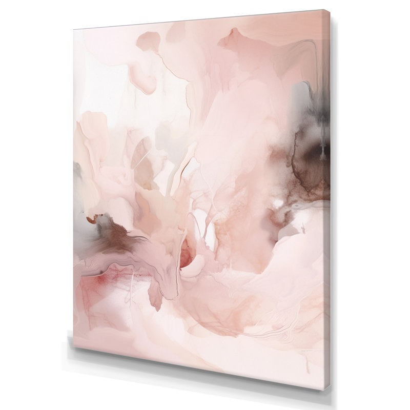 Rose délicat abstrait marbre III - art mural abstrait en marbre, H 40 po x l 30 po x P 1,5 po, Toile tendue