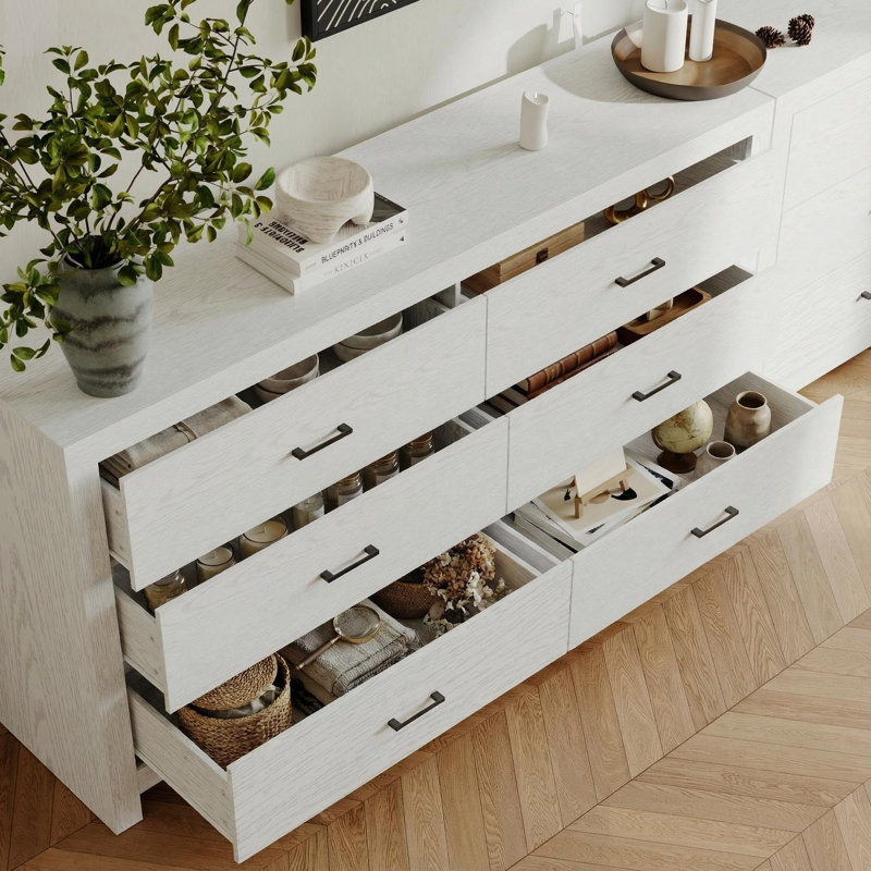 2-Piece 126" Wide TV Stand with 12 Storage Drawers, Media Console For 70/75/85/90/100+ Inch TVs, White Wood