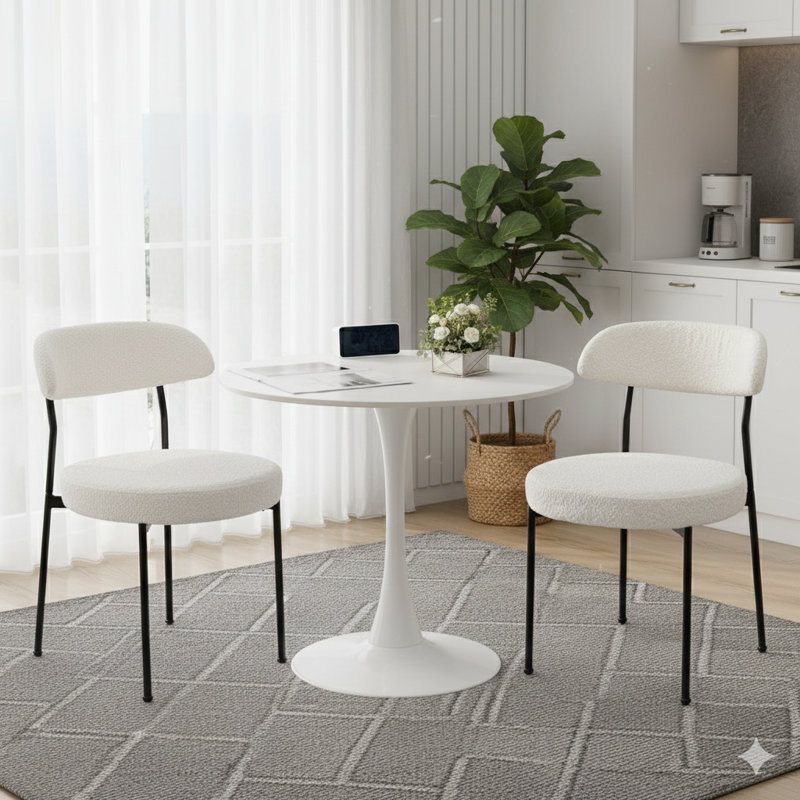 Ensemble de table de salle à manger rond avec 2 chaises, Blanc/Noir, Blanc