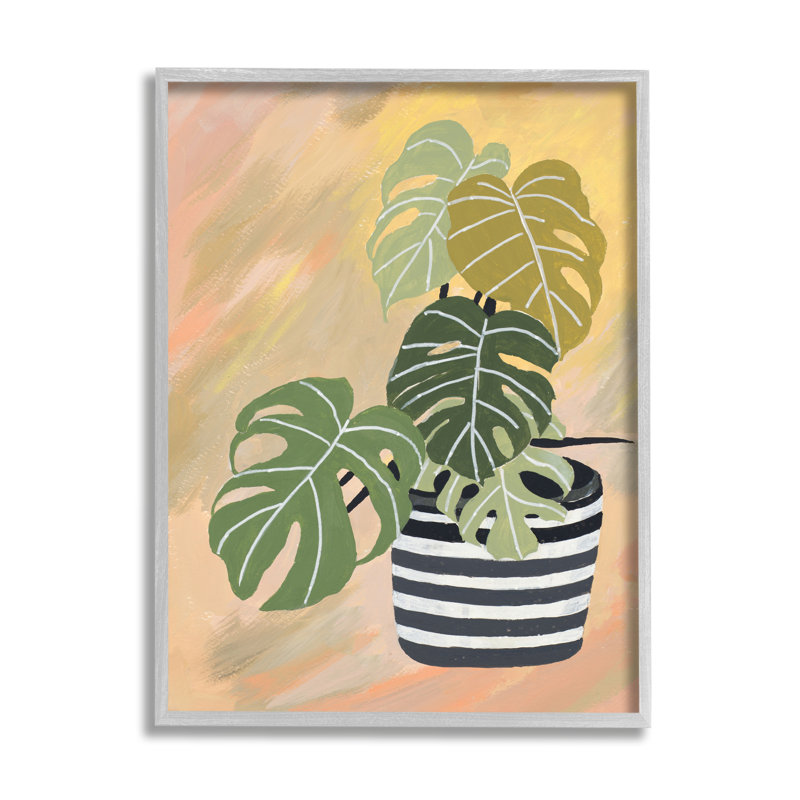 Monstera tropical, plante, feuilles uniques sur fond abstrait, H 20 po x l 16 po, Estampe numérique Farmhouse
