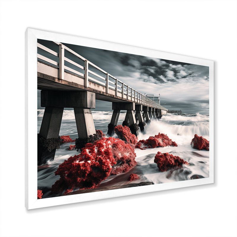 Pier Whispering Waves I sur impression sur toile, H 30 po x l 40 po x P 1,5 po, Cadre simple blanc