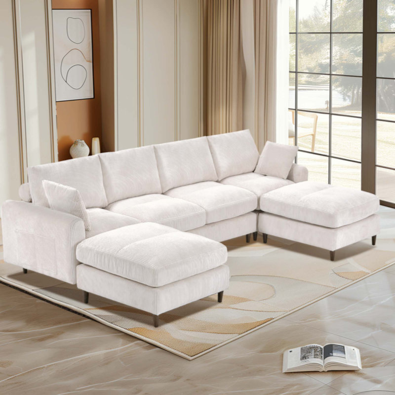 Canapé modulaire moderne en velours côtelé, ensemble de canapé en L convertible en forme de U avec coussin, canapé modulaire surdimensionné avec repose-pieds, convient au salon, au grenier, à un appartement ou à un siège de bureau - 6