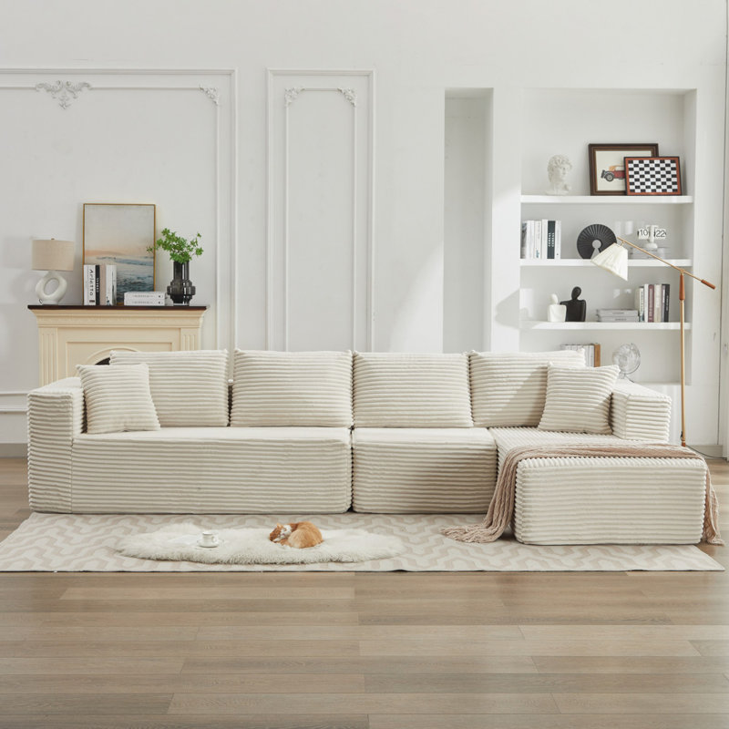 Boneless Cloud Sectional Couch L-Shape with Right Facing Chaise(Single Seat is not included),Deep Seat Modern Modular Sofa for Living Room,No Assembly Required, (Plush Corduroy Fabric)