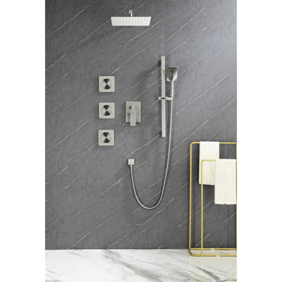 Stylish Shower Setup With Self-Cleaning Head, Hand Shower, Slide Bar - Nickel Finish Versatile System Bar, Hose