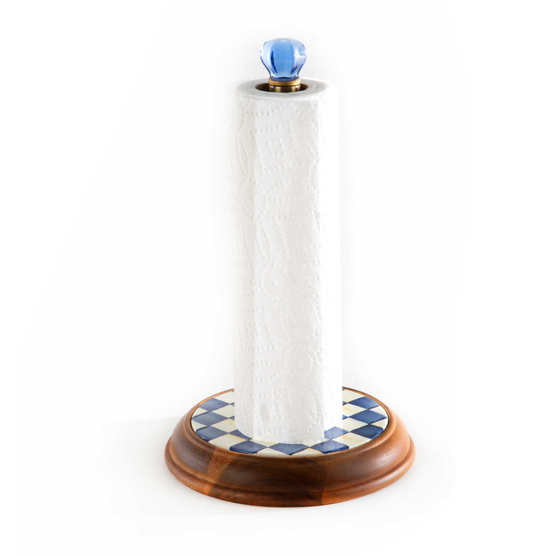 Wood Paper Towel Holder, Blue/Gold