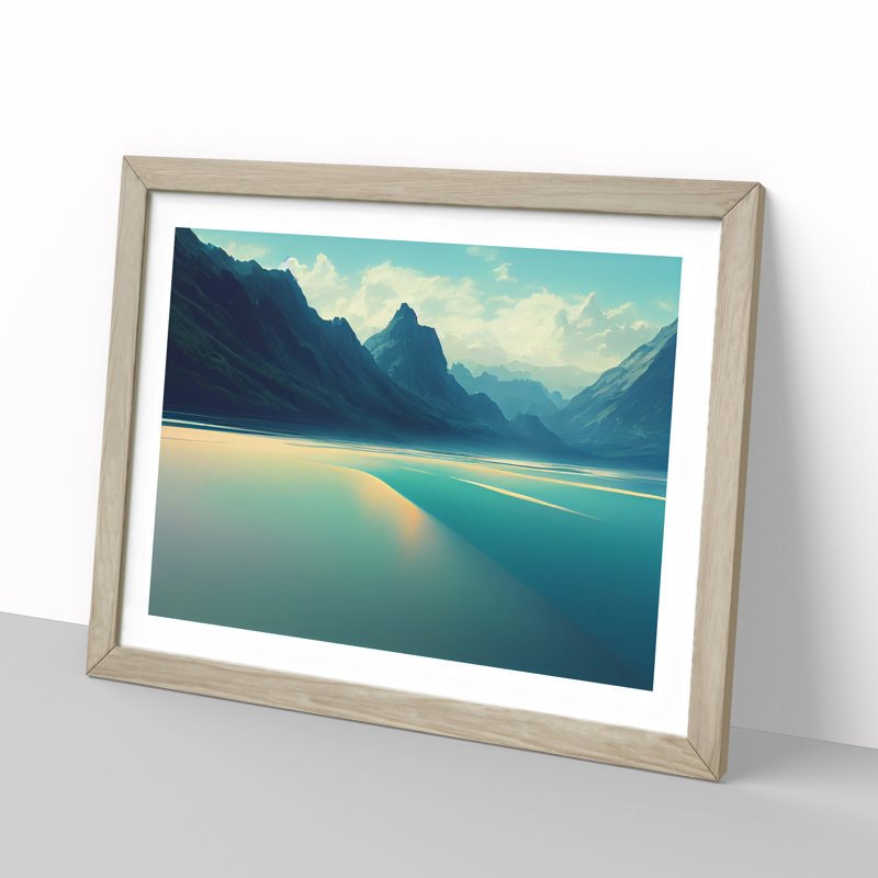 Mountain Lake View - Framed Print, 34cm H x 46cm W x 2cm D, Oak Framed