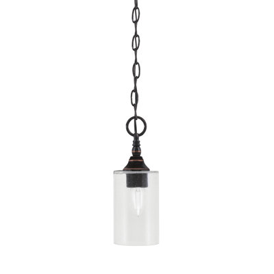 Mini-luminaire suspendu en chaîne avec finition en cuivre noir et verre transparent de 4 po