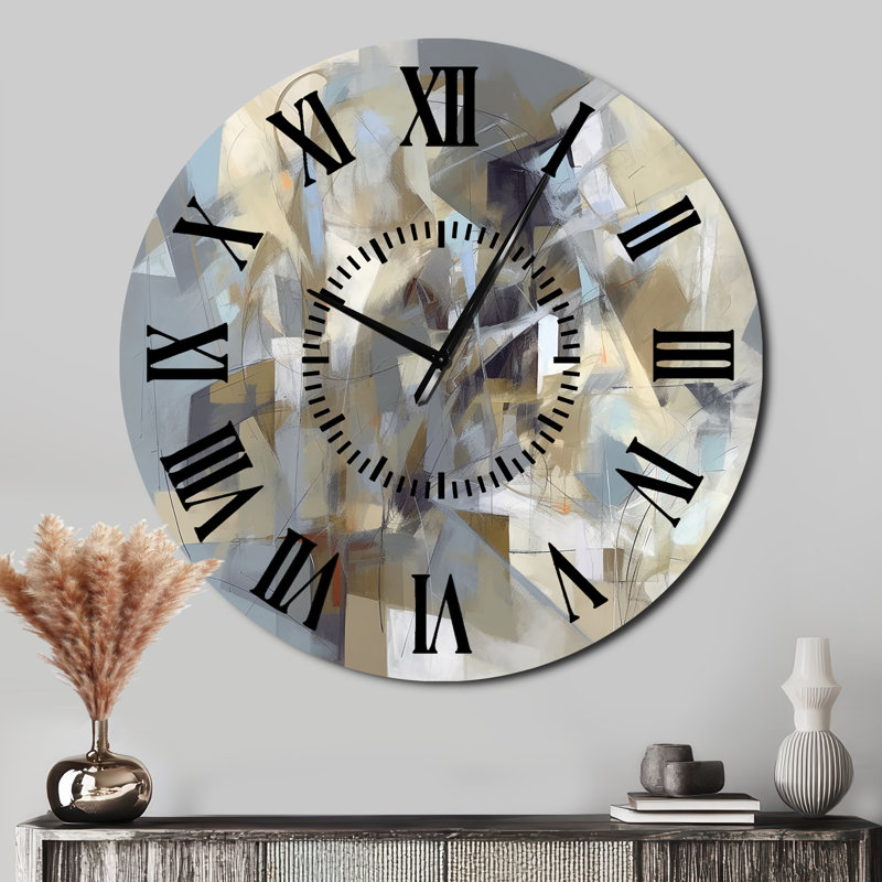 Horloge murale beige et grise, Surdimensionné