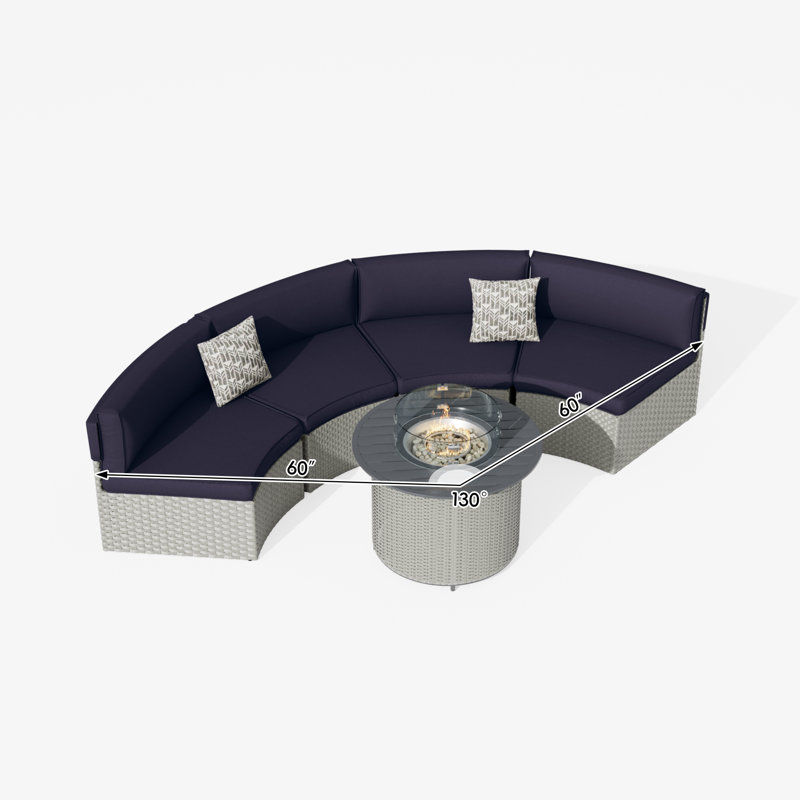 Ensemble de conversation courbé demi-lune pour 4 personnes Meredithe, Bleu marine