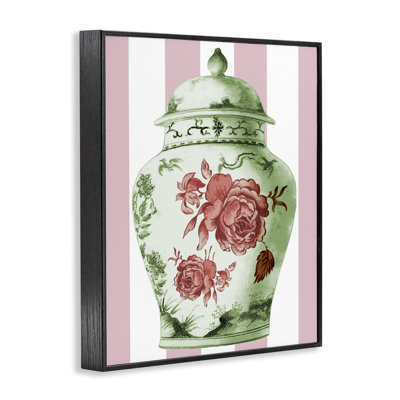 Ornate Classic Vase on Stripes Framed Giclee Art, design by Lil' Rue