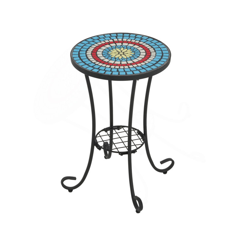 Patio Side Table With Shelf,Blue+Black