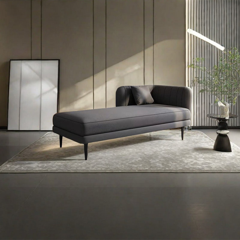 Chaise longue rembourrée Tione, Accoudoir à droite (vu de face), Noir