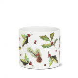 Holly, Pinecones & Berries On White Background Planter