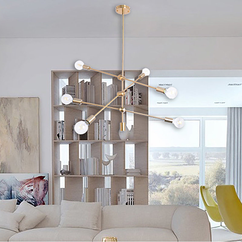 Lustre linéaire à 6 lumières de style moderne Portland, Laiton