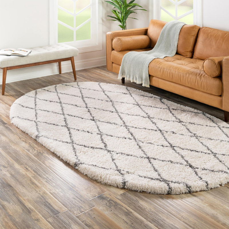 Tapis contemporain à poils longs de couleur marocaine, Ovale 5 pi 3 po x 8 pi