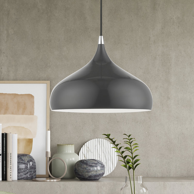 Ithel 1-Light Dimmable Aluminum Pendant, Shiny Dark Gray/Polished Chrome, Shiny Dark Gray