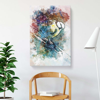 Blue Tit Bird in Abstract - Wrapped Canvas
