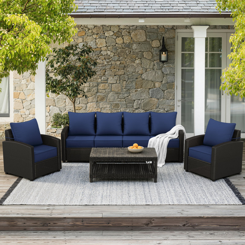 Outdoor Deep Seat Cushion Set – 6.5” Thick, Non-Slip Patio Cushions For Chairs, Sofas, And Couches, Blue
