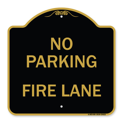 Enseigne Signmission Designer Series - Pas de stationnement, allée de feu | Enseigne architecturale noire et dorée en aluminium de gros calibre 18 po x 18 po | Protégez votre entreprise et votre commune | Fabriqué aux États-Unis