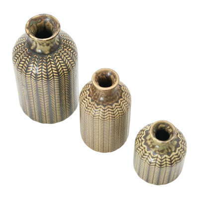 Sebring Round Embossed Stoneware Vases with Matte Finish and Reactive Glaze
