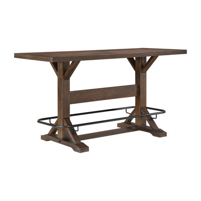 Brown Finish 1Pc Pub Table With Metal Footrest Sturdy Wood Frame Furniture Classic Aesthetic Ergonomic Design