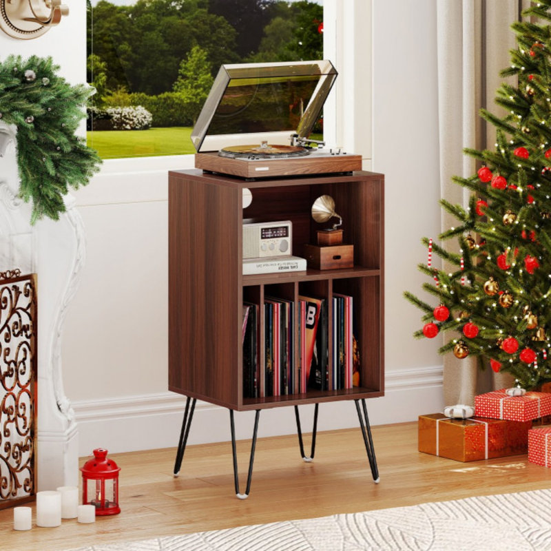 Support pour tourne-disque avec station de charge pour la chambre à coucher du salon, Noyer