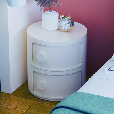 2-Shelf Round with Handles Side Table with Storage