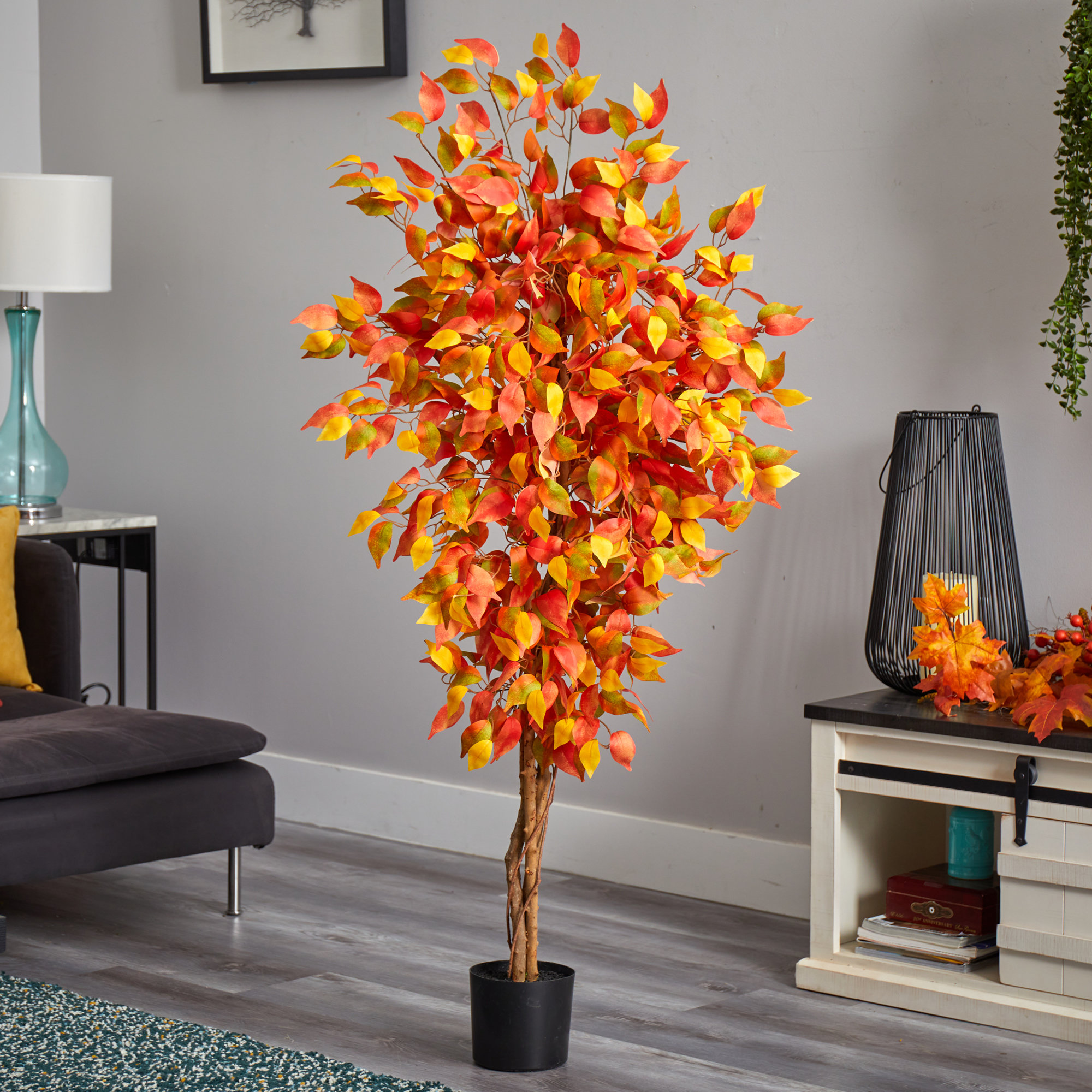 Primrue Autumn Ficus Fall Tree -Piece 60 inch Artificial Ficus Tree in Free Standing Set & Reviews | Wayfair