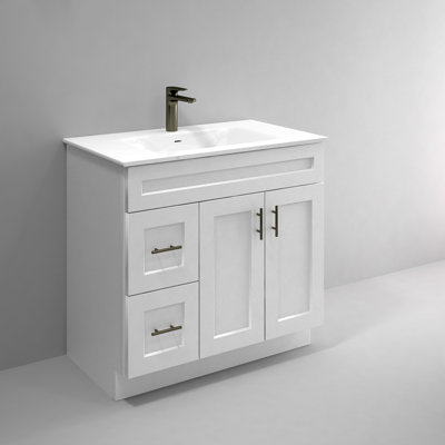36'' Bathroom Vanity Sink Base with Drawers Cabinet in White Shaker