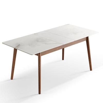 Solid Oak Extendable Dining Table, 1.2 - 1.5m, White Slate Top, Safe Corners, Fits 6 10 People Table With Slate: Accommodates 8 Guests, Water- Top