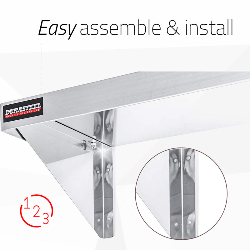 DuraSteel Stainless Steel Wall Shelf - 72" Wide x 14" Deep Commercial Grade - NSF Certified