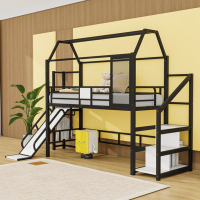 Metal Loft Bed With Staircase And Slide