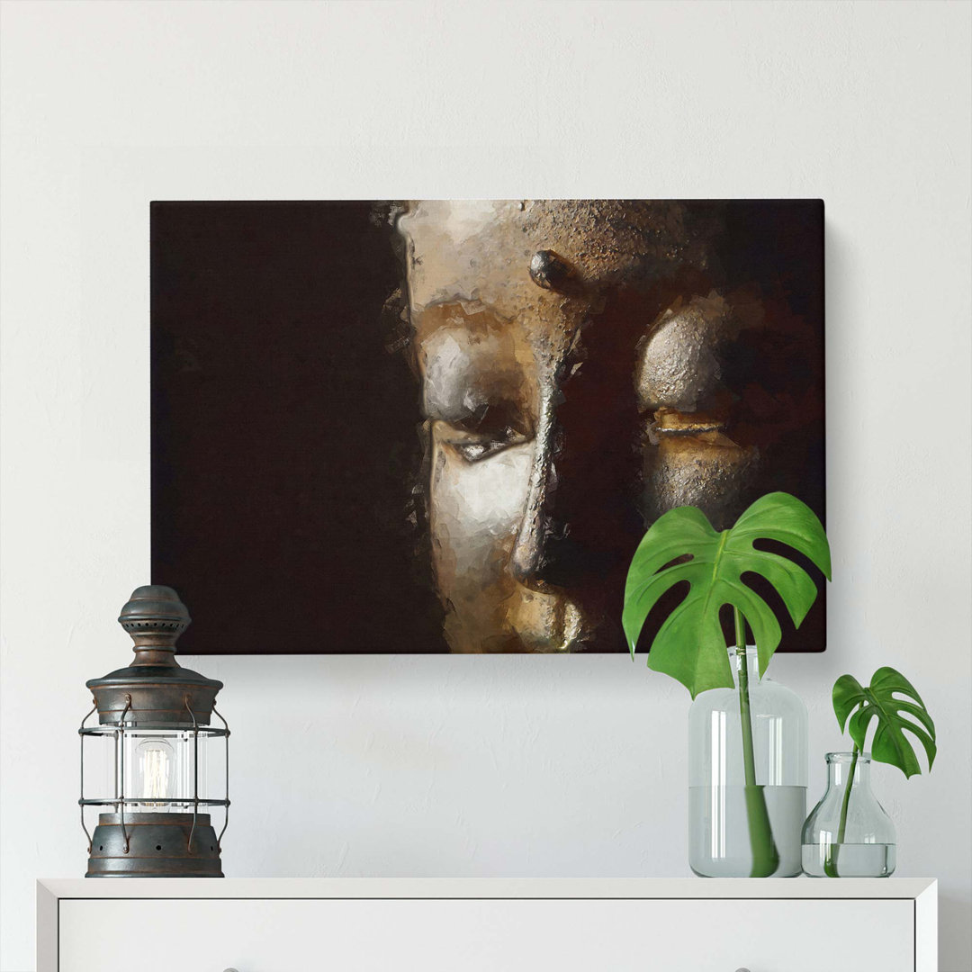Golden Buddha Statue in Abstract - Wrapped Canvas