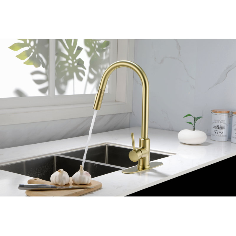 Robinet de cuisine avec douchette extractible, Doré