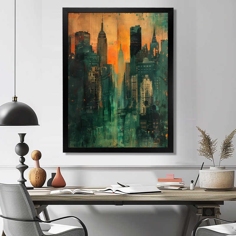 Rétro coucher de soleil sur Manhattan City I - gratte-ciel, art mural, H 30 po x l 40 po x P 1,5 po