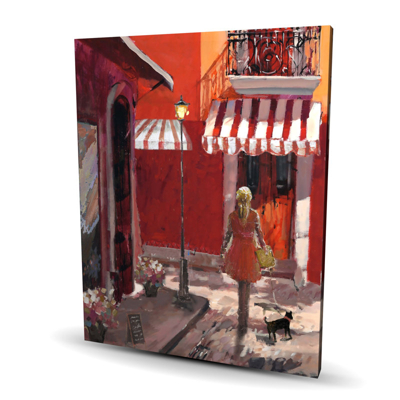 Dame qui marche dans la rue - Art sur toile rouge