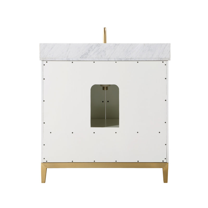 Gracie 36'' W Single Vanity, Satin Brass, Carrara Marble, Satin White