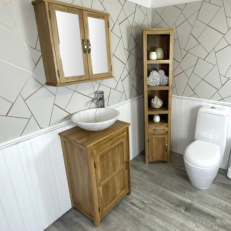 Marrs 485mm Single Bathroom Vanity with Vessel Stone Basin, Oak
