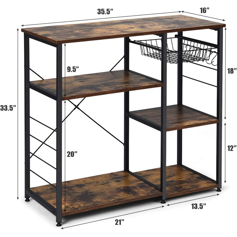 Étagère de boulanger standard 35,4 po Irvine, Brun rustique, H 33,5 po x l 35,5 po x P 16 po
