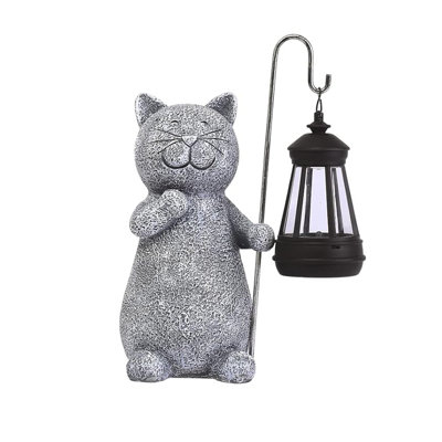 Solar Garden Statue Cat Figurine- Garden Art with Solar Lantern, Loving Cat