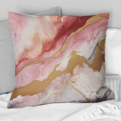 Pink And Gold Enchanted Spills I - Abstract Printed Throw Pillow