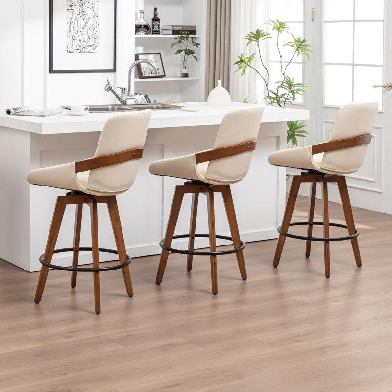 Swivel Upholstered Counter Stool, Counter Stool (67cm Seat Height), Beige, 3