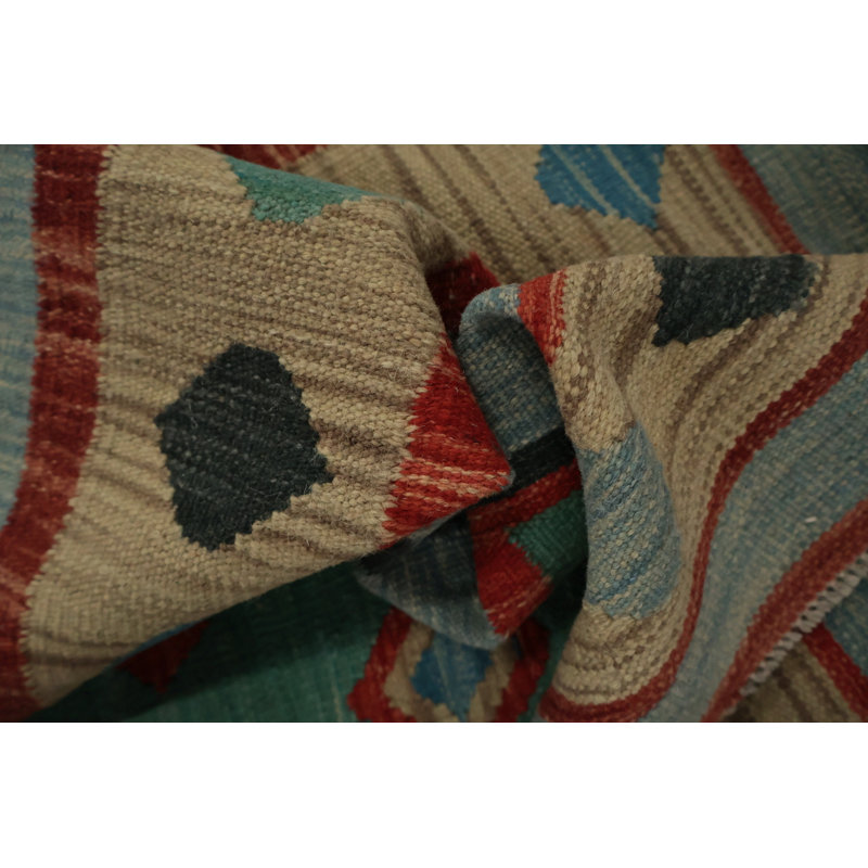 Tapis vert kilim en laine vert 6 x 8