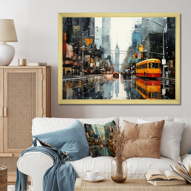 Cityscape Collage IV sur toile, Cadre doré à une seule photo, H 30 po x l 40 po x P 1,5 po