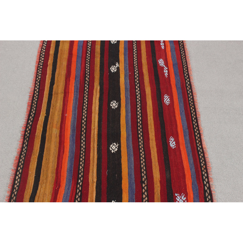 Tapis turc vintage orange rayé pour vestibule ou petits espaces