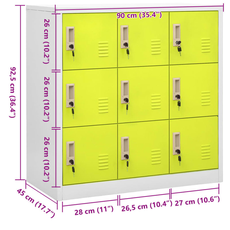 Metal 3 - Tier 90cm School Locker, Light Grey/Green