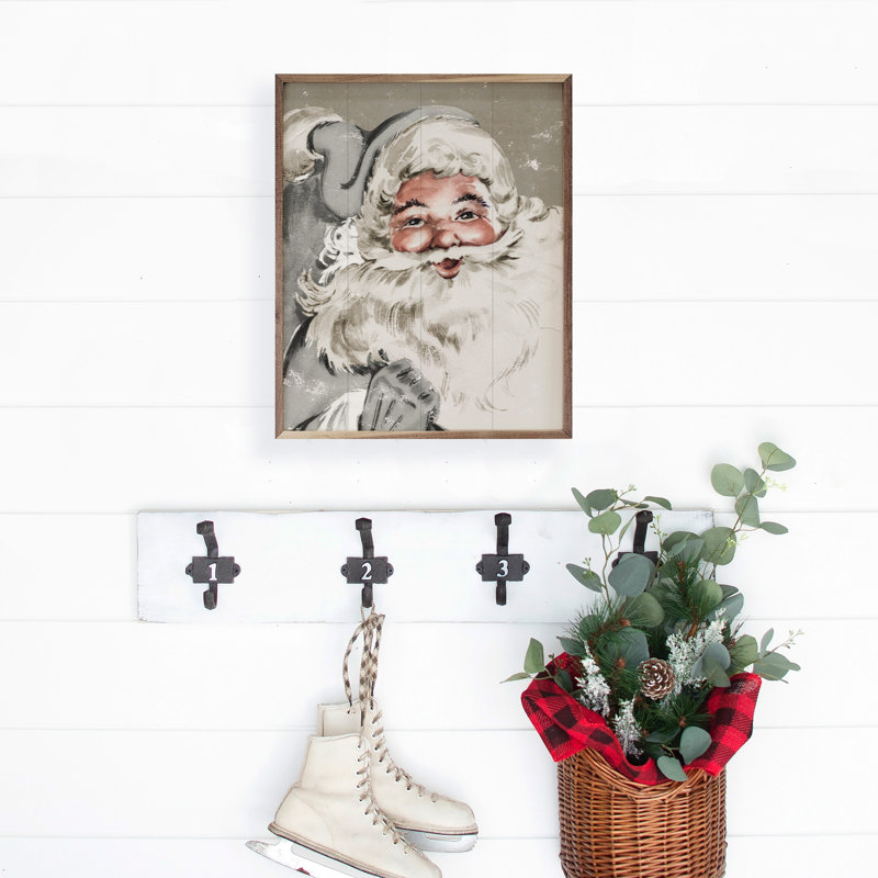 Père Noël en gris, H 20 po x l 16 po