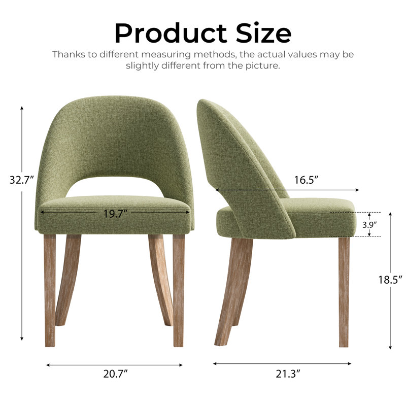 Upholstered Dining Chairs, Modern Dining Room Kitchen Side Chair With Padded Seat & Wood Legs, Green, Green